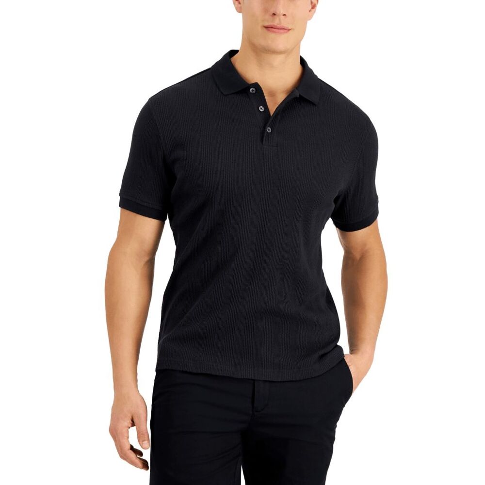 Alfani Men's Textured Stripe Novelty Polo Shirt - Stretch Limo M